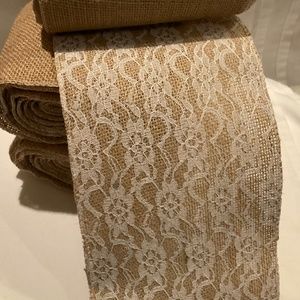 New Burlap/Lace Rolls 10 yards each roll, 3 Rolls Total= 30yards =90ft. $25.00